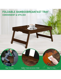 Juego de 2 bandejas de desayuno de bambú Promitop con patas plegables 2
