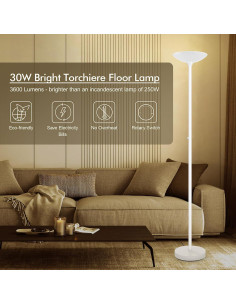 Lámpara de Pie LED Torchiere AUQUEE 30W 3600LM Blanca 71" 2
