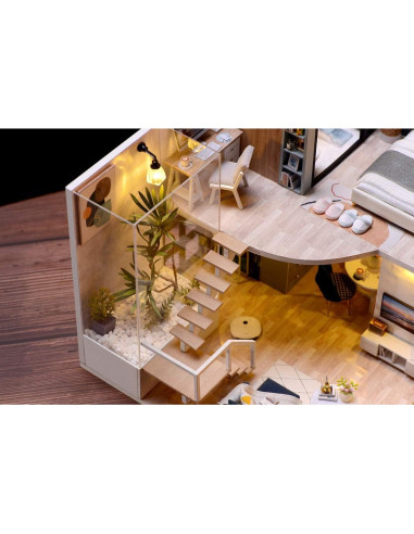 Kit Casa de Muñecas Miniatura DIY CUTEROOM con Muebles y LED
