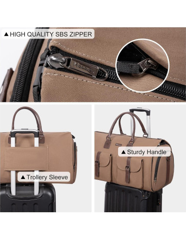 Bolsa de viaje convertible Modoker 45L, lona resistente marrón