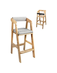 Silla Alta Ajustable PandaEar para Niños - Madera Natural