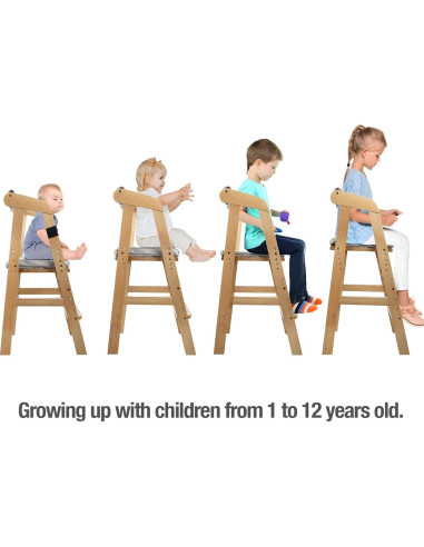 Silla Alta Ajustable PandaEar para Niños - Madera Natural