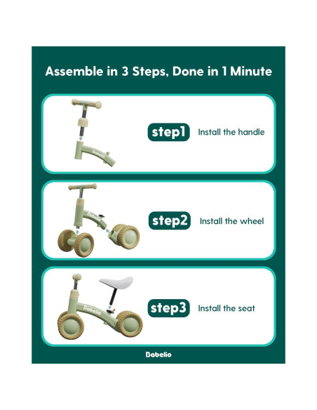 Bicicleta de Equilibrio Babelio BS01 para Bebés 10-36 Meses Verde Bicicleta de Equilibrio Babelio BS01 para Bebés 10-36 Meses Verde