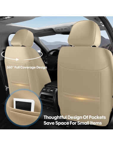 Cubiertas de Asiento Delantero AOOG Beige Impermeables con Soporte Lumbar