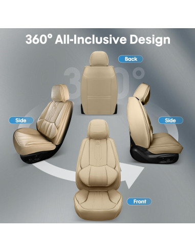 Cubiertas de Asiento Delantero AOOG Beige Impermeables con Soporte Lumbar