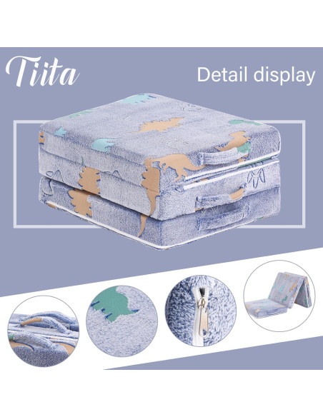 Colchón Plegable Tiita para Niños Dinosaurio Azul 145x56 cm Colchón Plegable Tiita para Niños Dinosaurio Azul 145x56 cm