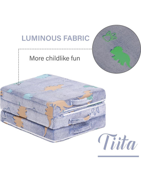 Colchón Plegable Tiita para Niños Dinosaurio Azul 145x56 cm Colchón Plegable Tiita para Niños Dinosaurio Azul 145x56 cm