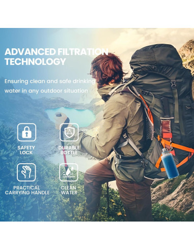 Botella de Agua Plegable Joypur K8801 con Filtro 700ml Azul