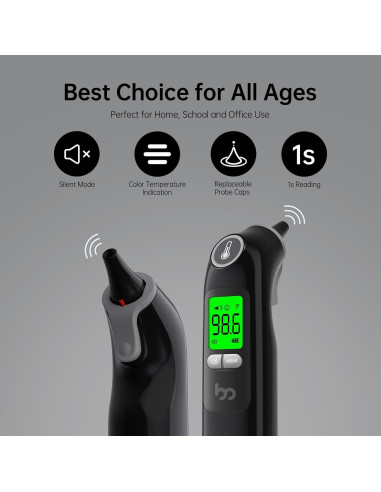 Termómetro de oído Femometer Family LCD Negro, 1s, 30 memorias