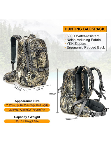 Mochila de Caza MOXULE 25L Impermeable con Funda para Lluvia