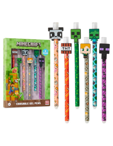 Bolígrafos de Gel Borrables Minecraft - Paquete de 6 Colores