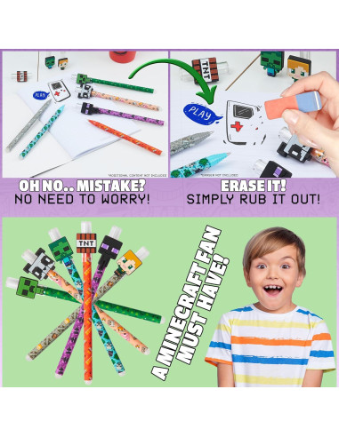 Bolígrafos de Gel Borrables Minecraft - Paquete de 6 Colores