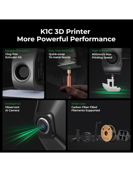 Impresora 3D Creality K1C, 600mm/s, Nivelación Automática, 300C Impresora 3D Creality K1C, 600mm/s, Nivelación Automática, 300C