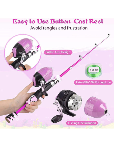 Caña de Pescar Telescópica Milerong 1.2m para Niños Rosa Caña de Pescar Telescópica Milerong 1.2m para Niños Rosa