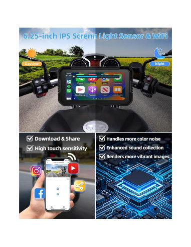 Pantalla de motocicleta Jelkuz 6.25" CarPlay 4K GPS Dual Cámara