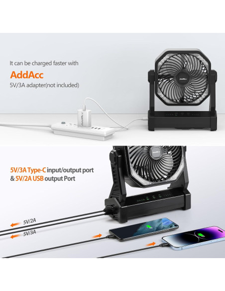 Ventilador de Camping AddAcc D10 20000mAh Recargable 58h Ventilador de Camping AddAcc D10 20000mAh Recargable 58h