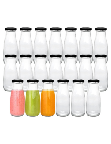 Botellas de vidrio QAPPDA 350ml con tapa negra hermética - Set 20 Botellas de vidrio QAPPDA 350ml con tapa negra hermética - Set 20