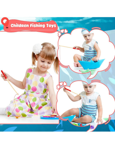 12 Varillas de Pesca Magnéticas de Madera Feradny para Niños