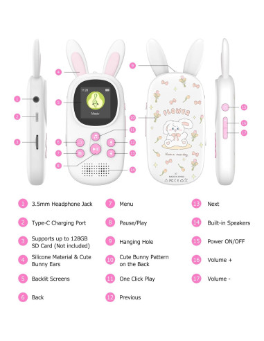 Reproductor MP3 para Niños ChenFec M5 32GB Bluetooth Rosa