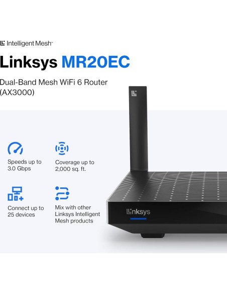 Enrutador Mesh WiFi 6 Linksys MR20EC Doble Banda 3.0 Gbps Enrutador Mesh WiFi 6 Linksys MR20EC Doble Banda 3.0 Gbps