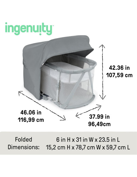 Cuna Portátil 3-en-1 Ingenuity Retiro de Sueños Gris Cuna Portátil 3-en-1 Ingenuity Retiro de Sueños Gris