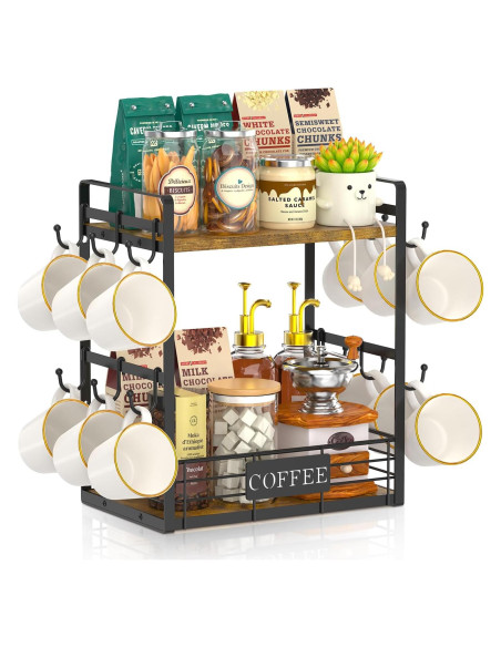 Soporte para Tazas de Café EsLuker.ly 2 Niveles 12 Ganchos Soporte para Tazas de Café EsLuker.ly 2 Niveles 12 Ganchos