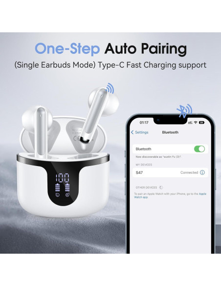 Auriculares Inalámbricos Bluetooth 5.3 BHNYBWUL S47 50h Batería Auriculares Inalámbricos Bluetooth 5.3 BHNYBWUL S47 50h Batería