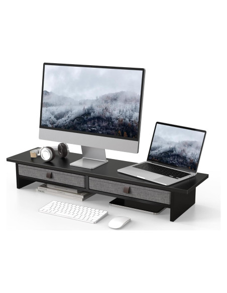 Soporte para Monitor Doble Fenge con Cajón 89.9x23.6cm Soporte para Monitor Doble Fenge con Cajón 89.9x23.6cm