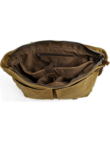 Bolsa Mensajera HuaChen Cuero y Lona 14" Verde Ejercito