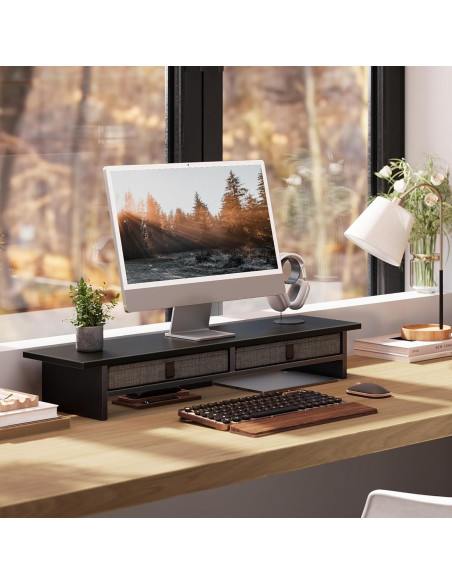 Soporte para Monitor Doble Fenge con Cajón 89.9x23.6cm Soporte para Monitor Doble Fenge con Cajón 89.9x23.6cm