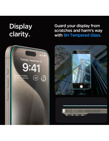 Protector de Pantalla Vidrio Templado Spigen iPhone 15 Pro Max - 2 Paquete