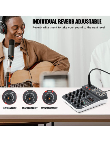 Mezclador de Audio Profesional TKLBLS T4 4 Canales USB/Bluetooth