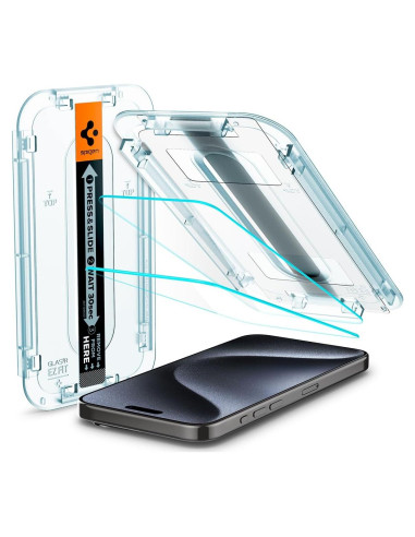 Protector de Pantalla Vidrio Templado Spigen iPhone 15 Pro - 2 Unidades