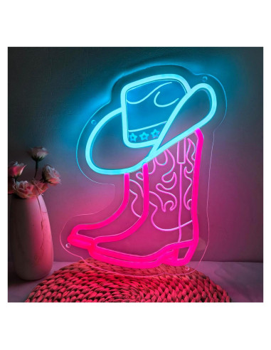 Luz de neón de vaquero SHIDASIGN - Sombrero y botas 35x26 cm