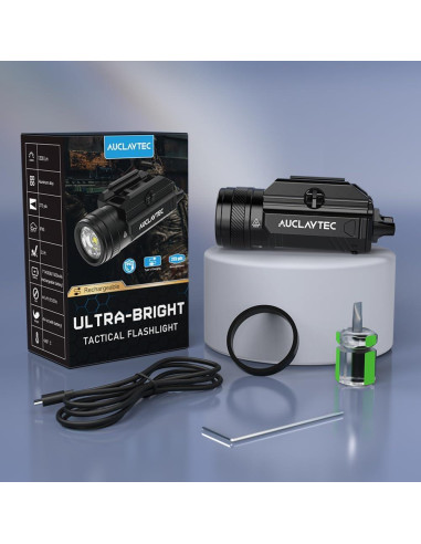 Linterna Táctica AUCLAYTEC 1200 Lúmenes con Láser Azul