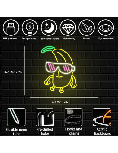 Luz de Neón LED Banana con Gafas Regulable 32.3x40cm