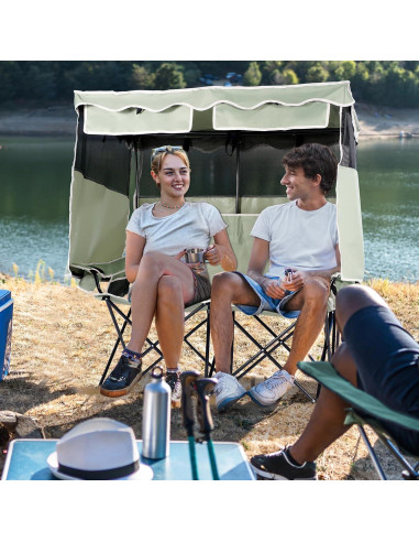 Silla de Camping Doble Huskfirm con Dosel Sombra Verde