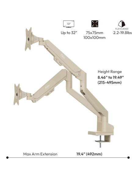 Soporte de brazo para monitor dual Pixio PS1D Beige - Hasta 32" Soporte de brazo para monitor dual Pixio PS1D Beige - Hasta 32"