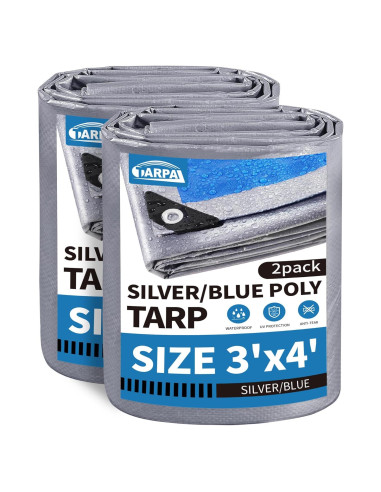 Lona Impermeable TARPAL 3x4m Plata/Azul 7.5mil (2 Paquete)