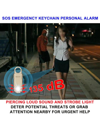 Alarma Personal de Seguridad 135dB Recargable con Luz SOS