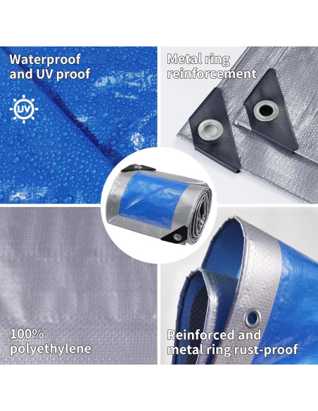 Lona Impermeable TARPAL 3x4m Plata/Azul 7.5mil (2 Paquete) Lona Impermeable TARPAL 3x4m Plata/Azul 7.5mil (2 Paquete)