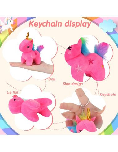 24 Mini Llaveros de Peluche Unicornio Wettarn 12 cm Coloridos