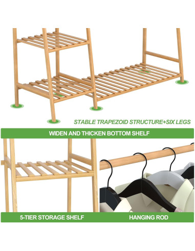Perchero de Bambú Reliancer 5 Niveles con Estante para Zapatos