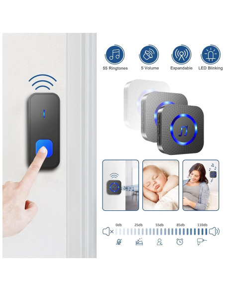 Timbre Inalámbrico SURFOU Impermeable 396m 55 Tonos 5 Volumen Timbre Inalámbrico SURFOU Impermeable 396m 55 Tonos 5 Volumen