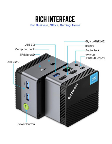 Mini PC GMKtec G5 Intel N97 12GB DDR5 256GB SSD Negro