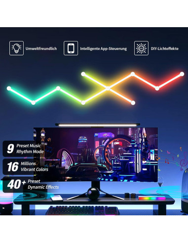 Luz de Pared LED RGB VKTEKLAB 9 Líneas, Control WiFi, 16M+ Colores