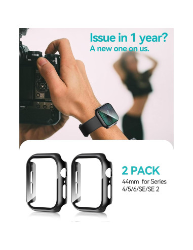 Funda Protectora Smiling con Vidrio Templado para Apple Watch 44mm - Negro