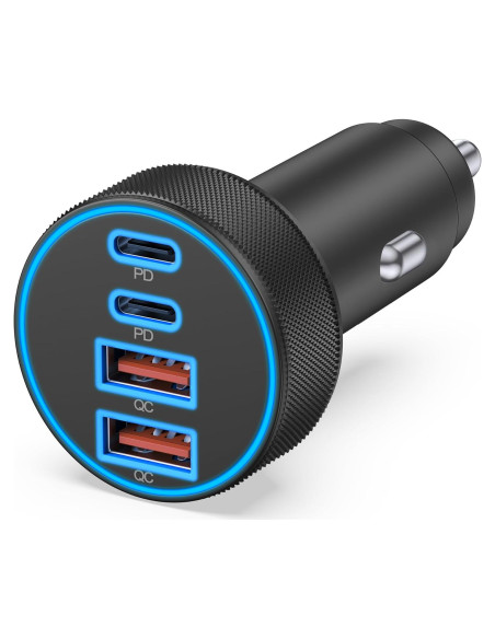 Cargador de Coche USB C 90W 4 Puertos Rápido Heyuan Cargador de Coche USB C 90W 4 Puertos Rápido Heyuan