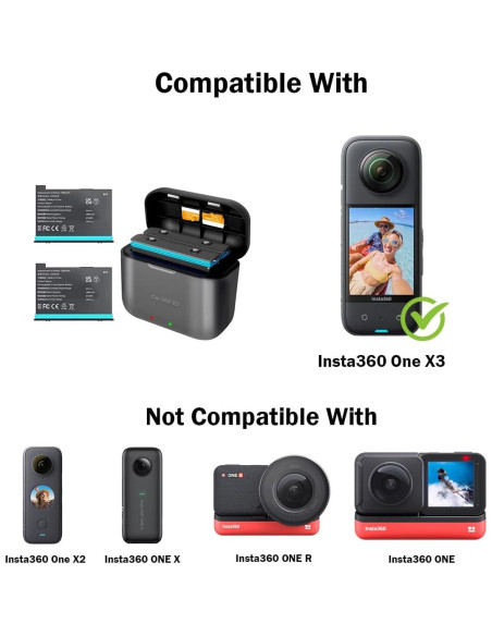 2 Baterías 1800mAh con Hub Cargador NBZZ para Insta360 X3 2 Baterías 1800mAh con Hub Cargador NBZZ para Insta360 X3