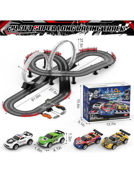 Juego de Pista de Carreras Slot 3 EN 1 Fedonak 7.4m con 4 Coches Juego de Pista de Carreras Slot 3 EN 1 Fedonak 7.4m con 4 Coches